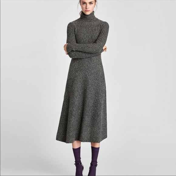 Zara Dresses & Skirts - Zara A-Line Ribbed High-Neck Sweater Dress